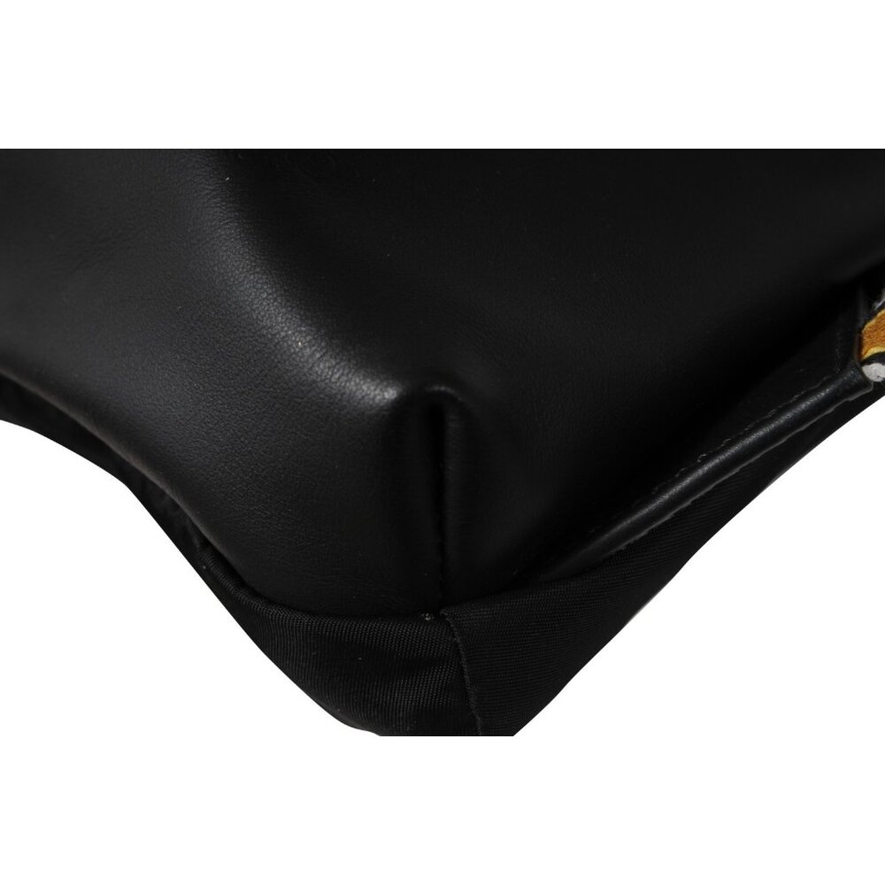 Fendi Mens Nylon Vitello Drawstring Backpack Black Leather Logo Yellow Straps - Picture 14 of 16